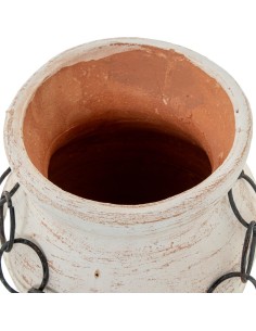 Jarrón Cerámica Blanca Con aros Metal 2