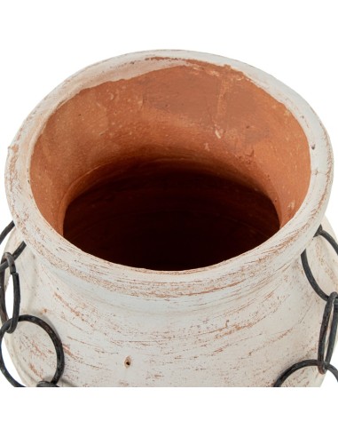 Jarrón Cerámica Blanca Con aros Metal