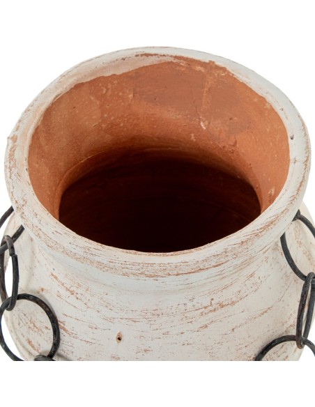 Jarrón Cerámica Blanca Con aros Metal