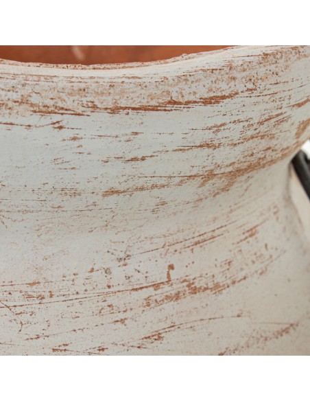 Jarrón Cerámica Blanca Con aros Metal