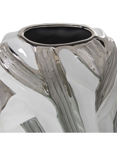 Jarrón Cerámica Blanca/plateada 16x7
