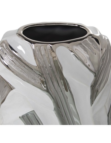 Jarrón Cerámica Blanca/plateada 16x7