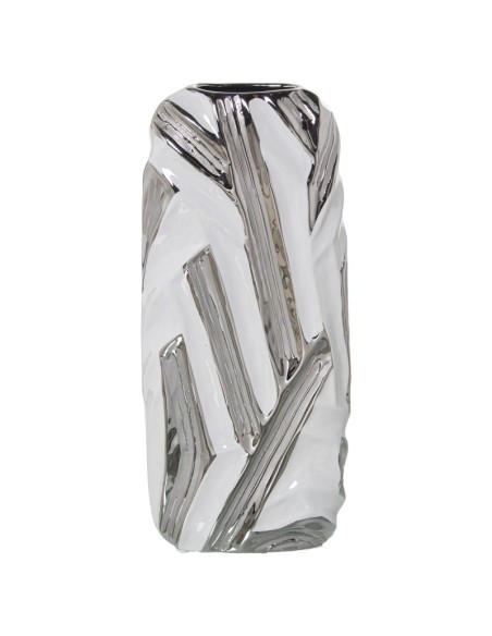 Jarrón Cerámica Blanca/plateada 16x7 Jarrón Cerámica Blanca/plateada 16x7