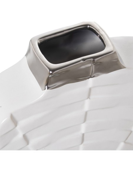 Jarrón Cerámica Plateada/blanca 20x7