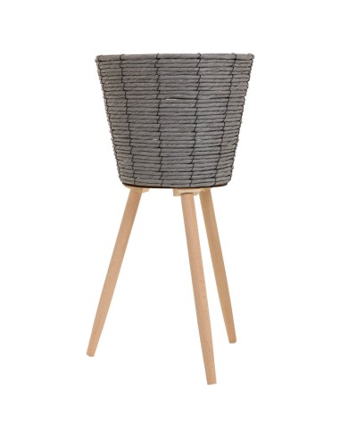 Macetero madera y cuerda gris