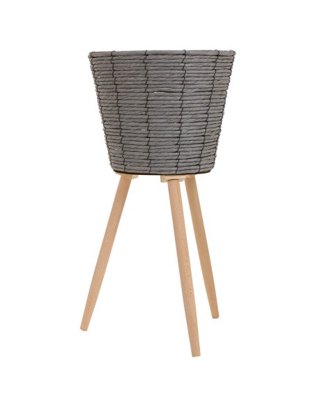 Macetero madera y cuerda gris