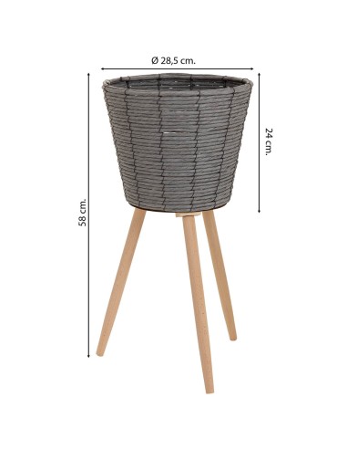 Macetero madera y cuerda gris
