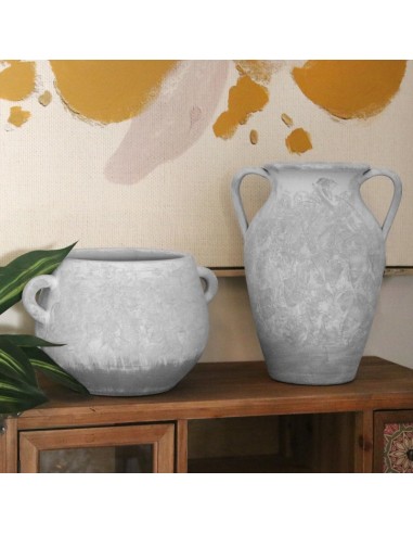 Jarrón Asas Cerámica Gris Esponja