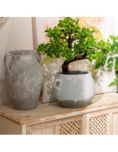 Jarrón Asas Cerámica Gris Esponja