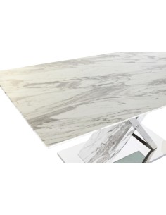 Mesa comedor cristal simil mármol blanco 2