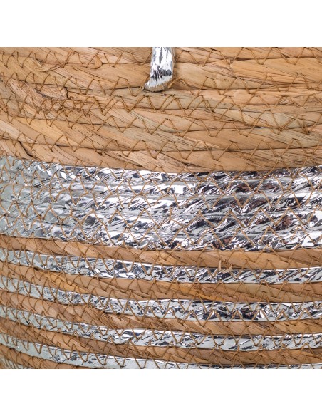 Capazo fibra natural con detalles plateados