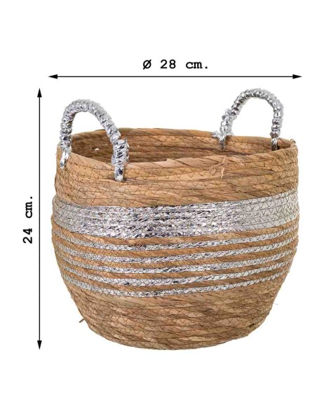 Capazo fibra natural con detalles plateados