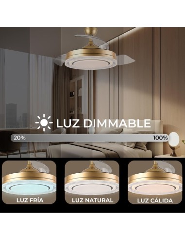 Ventilador de techo Whisper dorado aspas...