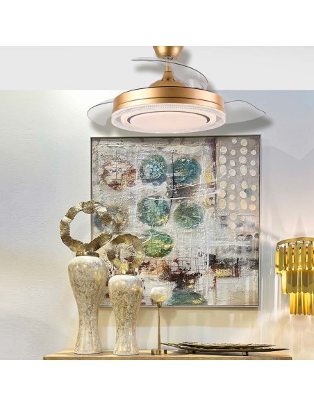 Ventilador de techo Whisper dorado aspas retráctiles