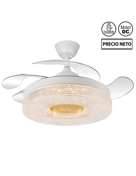 Ventilador de techo Ethereal blanco aspas retráctiles