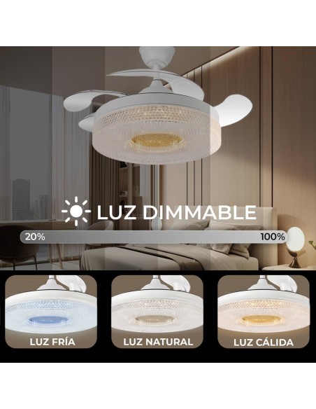 Ventilador de techo Ethereal blanco aspas retráctiles