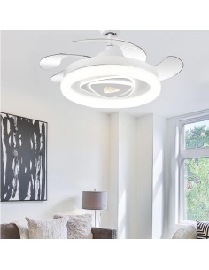 Ventilador de techo Celestial blanco aspas retráctiles