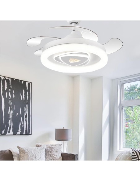 Ventilador de techo Celestial blanco aspas retráctiles