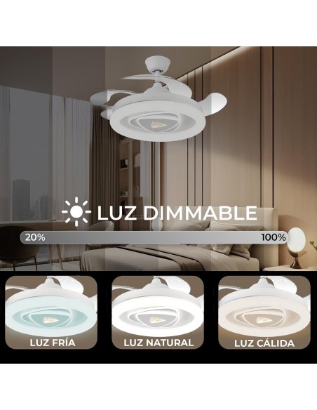 Ventilador de techo Celestial blanco aspas retráctiles