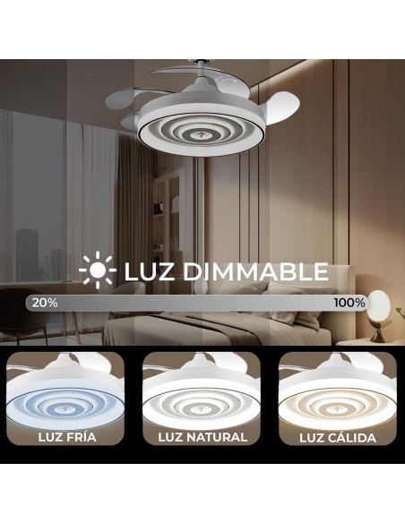 Ventilador de techo Cascade blanco aspas retráctiles