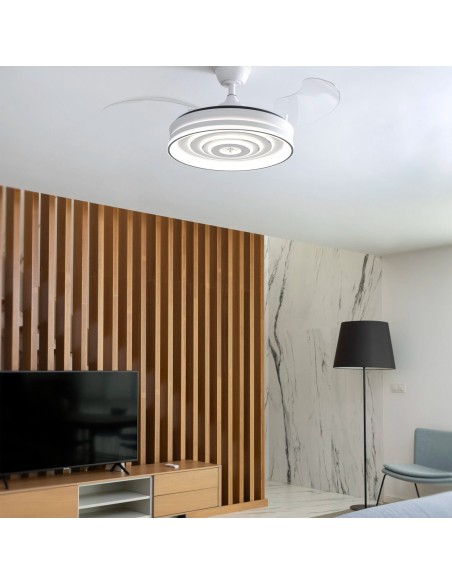 Ventilador de techo Cascade blanco aspas retráctiles