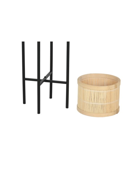 Macetero Set 3 bambú y metal negro
