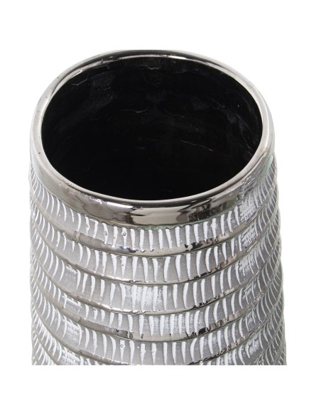 Jarrón cerámica plata y blanca pequeño