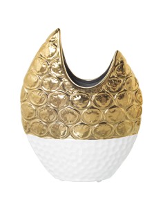 Jarrón cerámica dorado y blanco grande