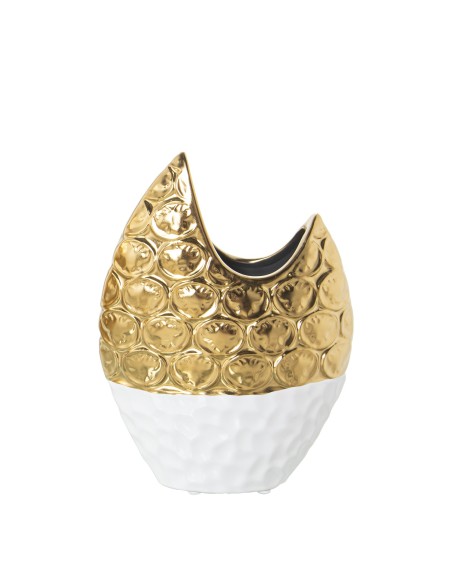 Jarrón de cerámica dorado y blanco pequeño