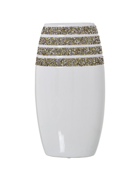 Jarrón cerámica blanco con cristales dorados