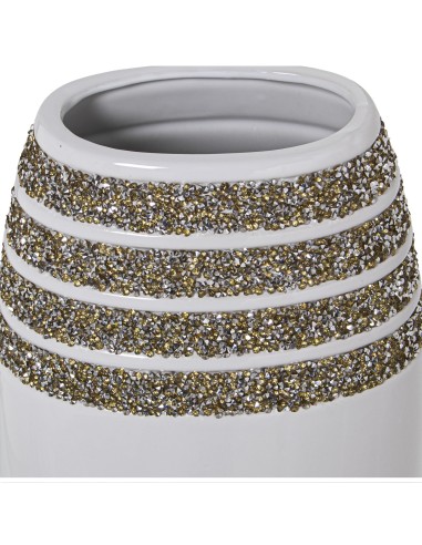 Jarrón cerámica blanco con cristales dorados