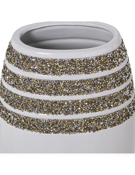 Jarrón cerámica blanco con cristales dorados