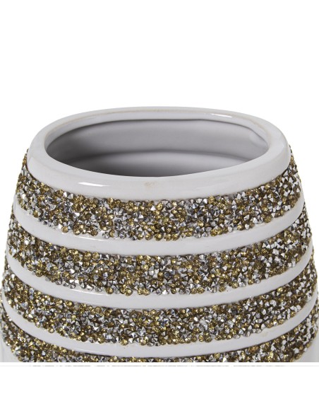 Jarrón cerámica pequeño blanco con cristales