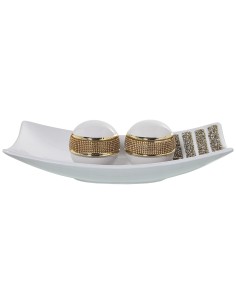 Bandeja rectangular blanco con cristales 2