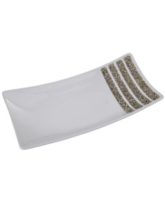 Bandeja rectangular blanco con cristales