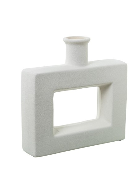 Jarrón cuadrado con agujero de cerámica crema