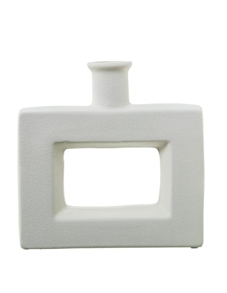 Jarrón cuadrado con agujero de cerámica crema