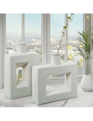 Jarrón rectángulo con agujero cerámica crema