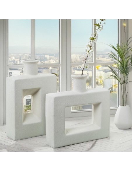 Jarrón rectángulo con agujero cerámica crema