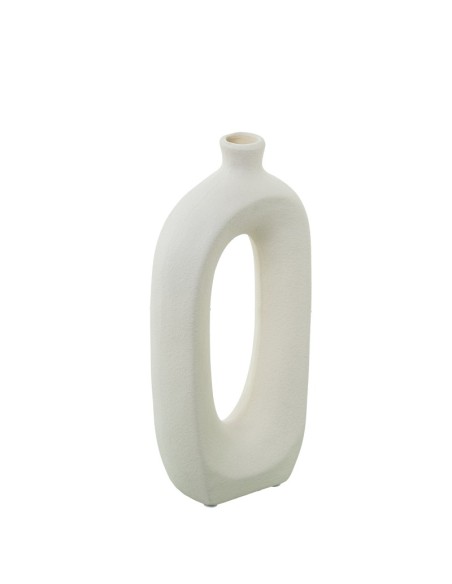 Jarrón asimétrico con agujero de cerámica color crema