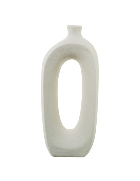 Jarrón grande asimétrico con agujero de cerámica color crema