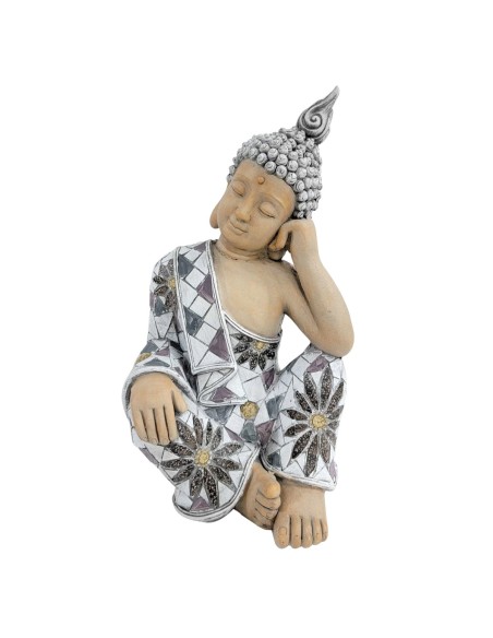 Buda apoyado sobre su mano flores