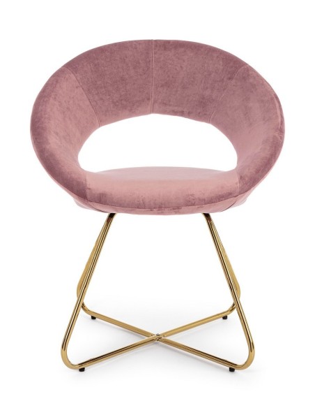 Sillón vanity oro en terciopelo rosa