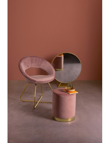 Sillón vanity oro en terciopelo rosa