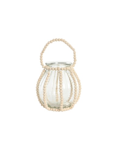 Portavela de madera y cristal beige