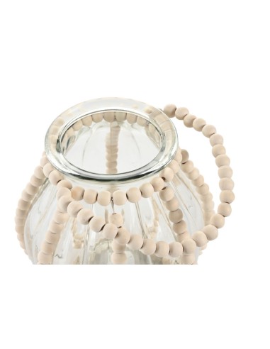 Portavela de madera y cristal beige