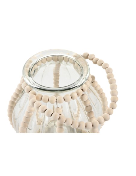 Portavela de madera y cristal beige