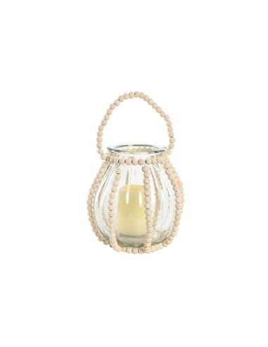 Portavela de madera y cristal beige