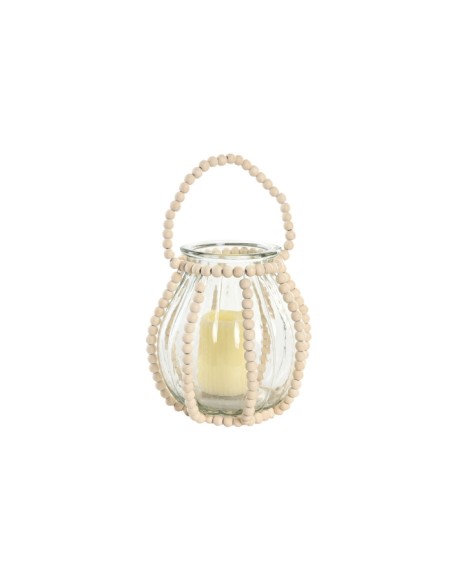 Portavela de madera y cristal beige