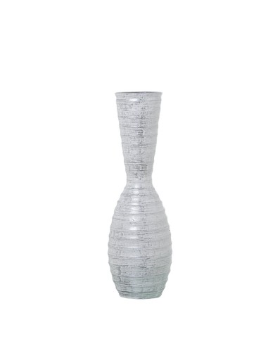 Jarrón Cerámica 60cm Plateado Rayado Blanco